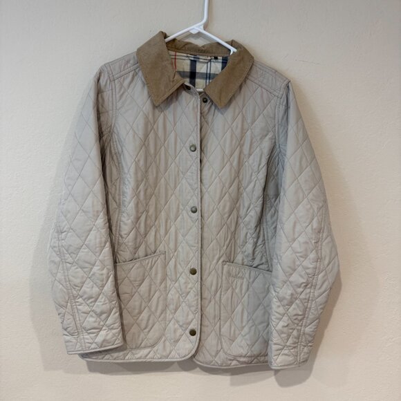 Cream Quilted Jacket w/ Corduroy Collar | Barbour | Sz 10 Women's - Picture 2 of 6